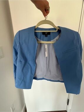 J. Crew Sky Blue Cropped Collarless Blazer
